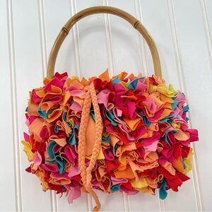 Funfetti Colorfull Cottagecore Twee Art to Wear Fabric Handbag Bamboo Handle